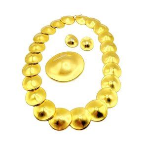 Rare 80s Vintage Signed Robert Lee Morris G Disc Necklace Brooch Earrings Set